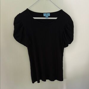 CeCe Black Fitted Ruched Blouse